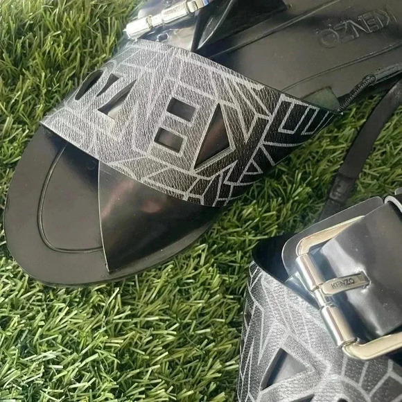 NEW Kenzo Spell-out Sandals Black Sling-back Large Buckle EU 37 US 6.5/7 - Picture 9 of 13